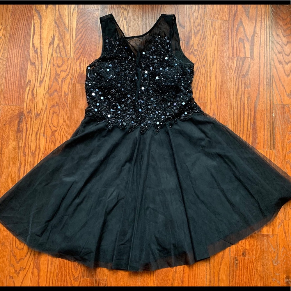 Adrianna Papell Black Sequin & Tulle Mini Dress